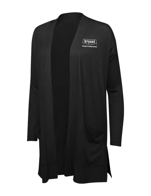Black Womens Concept Long Pocket Cardigan w/Bryant H&C Systems Logo