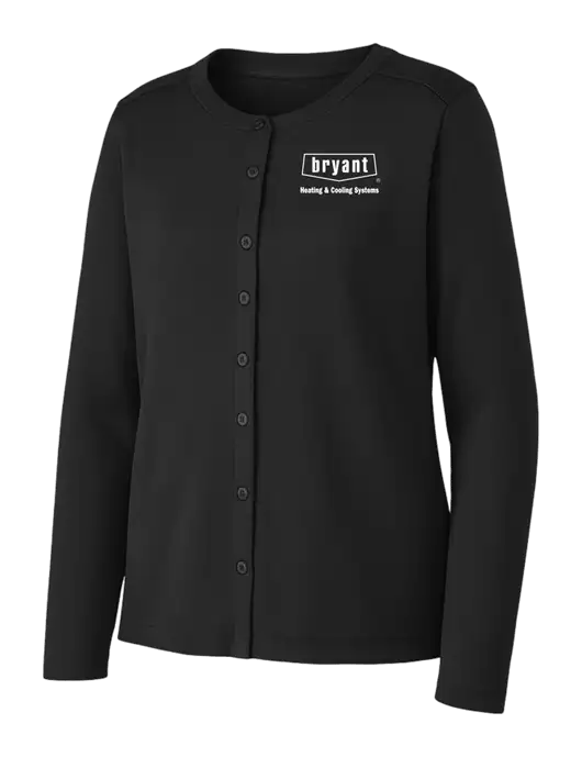 Black Womens Concept Stretch Button-Front Cardigan Sweater w/Bryant H&C Systems Logo