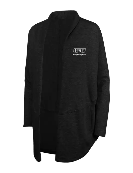 Deep Black/Charcoal Heather Womens Interlock Cardigan w/Bryant H&C Systems Logo
