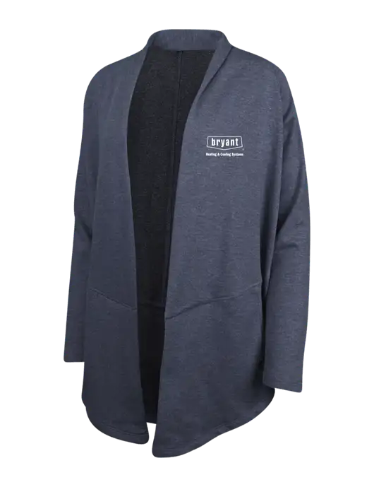 Estate Blue Heather/Charcoal Heather Womens Interlock Cardigan w/Bryant H&C Systems Logo