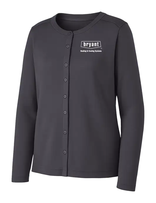 Grey Smoke Womens Concept Stretch Button-Front Cardigan Sweater w/Bryant H&C Systems Logo