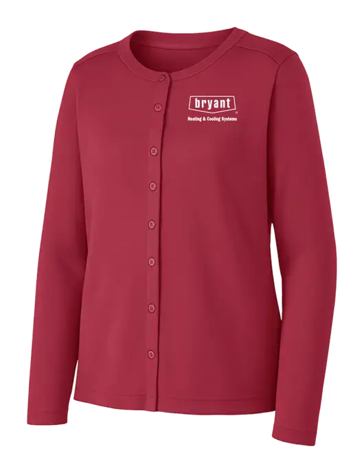 Rich Red Womens Concept Stretch Button-Front Cardigan Sweater w/Bryant H&C Systems Logo