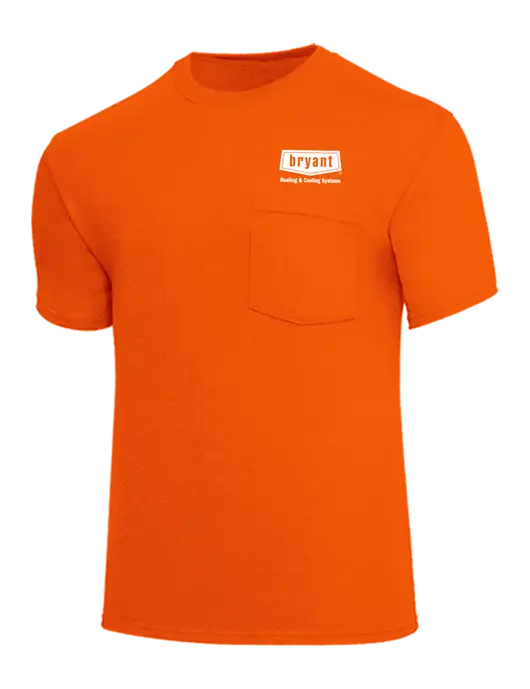 Core Blend Safety Orange Pocket T-Shirt w/Bryant H&C Systems Logo