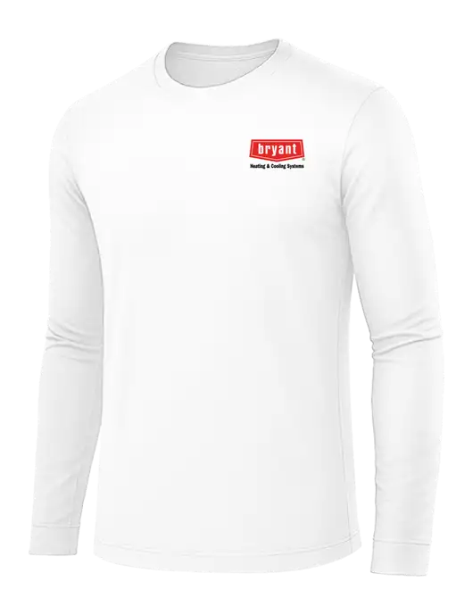Long Sleeve White PosiCharge Competitor Tee w/Bryant H&C Systems Logo