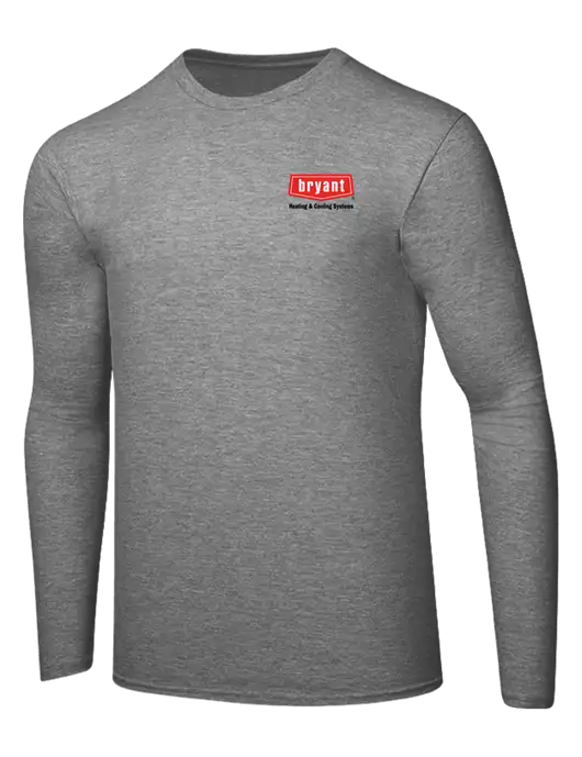 Ring Spun Light Heather Grey 4.5 oz Long Sleeve T-Shirt w/Bryant H&C Systems Logo
