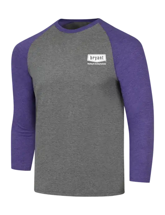 Simply Soft 3/4 Sleeve Purple Frost/Grey Frost Ring Spun Cotton T-Shirt w/Bryant H&C Systems Logo