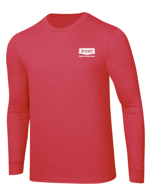 Simply Soft Long Sleeve Red Frost 4.5 oz, Poly/Combed Ring Spun Cotton T-Shirt w/Bryant H&C Systems Logo