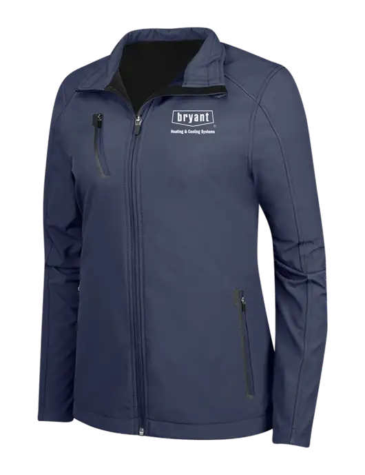 Navy Womens Welded Softshell Jacket w/Bryant H&C Systems Logo