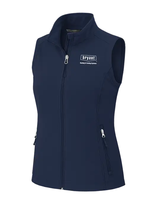 Navy Womens Core Soft Shell Vest w/Bryant H&C Systems Logo