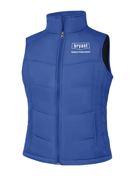 Womens Dark Royal Blue/Black Puffy Vest w/Bryant H&C Systems Logo