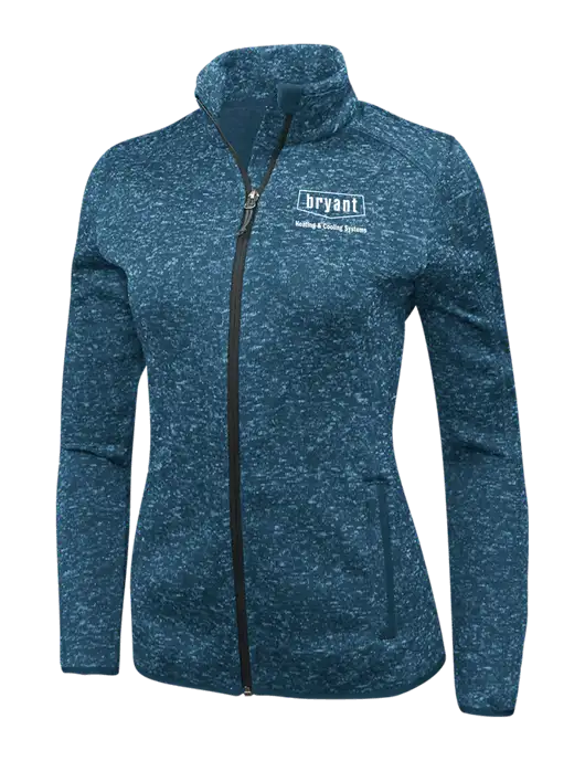 Medium Blue Heather Womens Sweater Fleece Jacket w/Bryant H&C Systems Logo