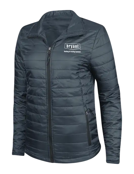 Navy Womens Puffy Packable Jacket w/Bryant H&C Systems Logo