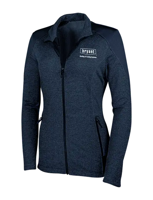 Navy Womens Grid Fleece Jacket w/Bryant H&C Systems Logo