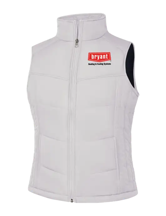 Womens White/Dark Slate Puffy Vest w/Bryant H&C Systems Logo