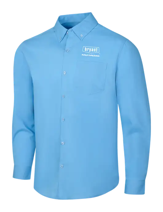 Carolina Blue Long Sleeve Carefree Poplin Shirt w/Bryant H&C Systems Logo