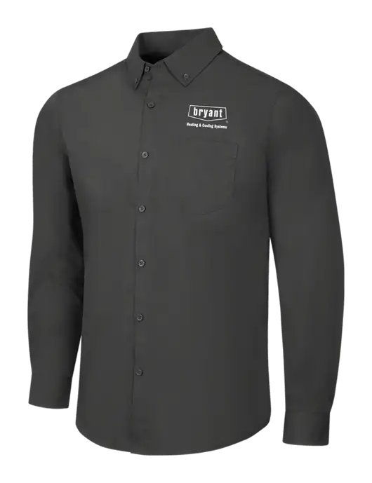 Dark Grey Long Sleeve Carefree Poplin Shirt w/Bryant H&C Systems Logo