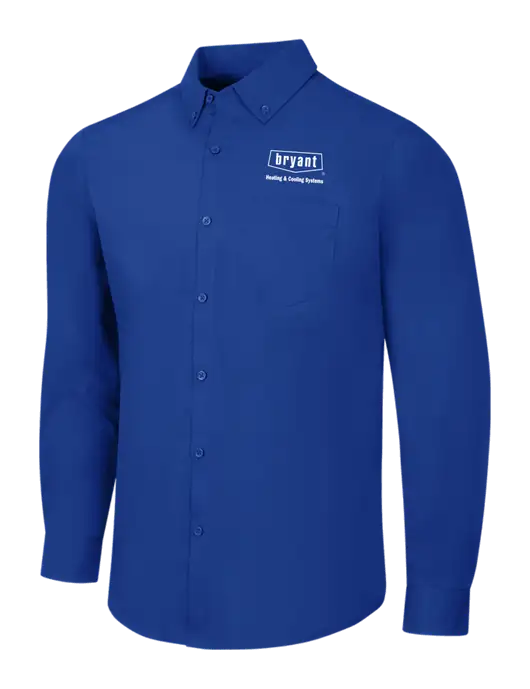 Dark Royal Long Sleeve Carefree Poplin Shirt w/Bryant H&C Systems Logo