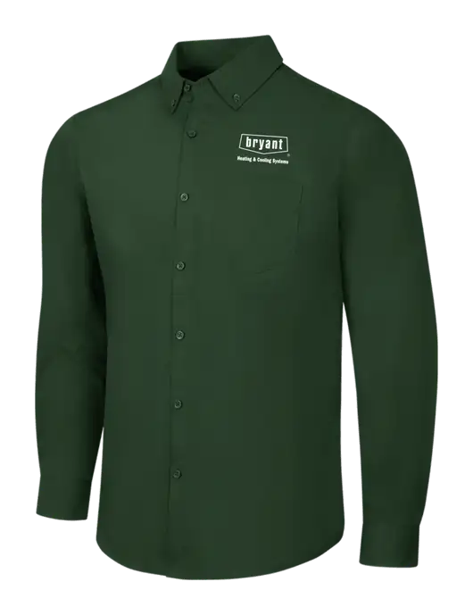 Forest Green Long Sleeve Carefree Poplin Shirt w/Bryant H&C Systems Logo