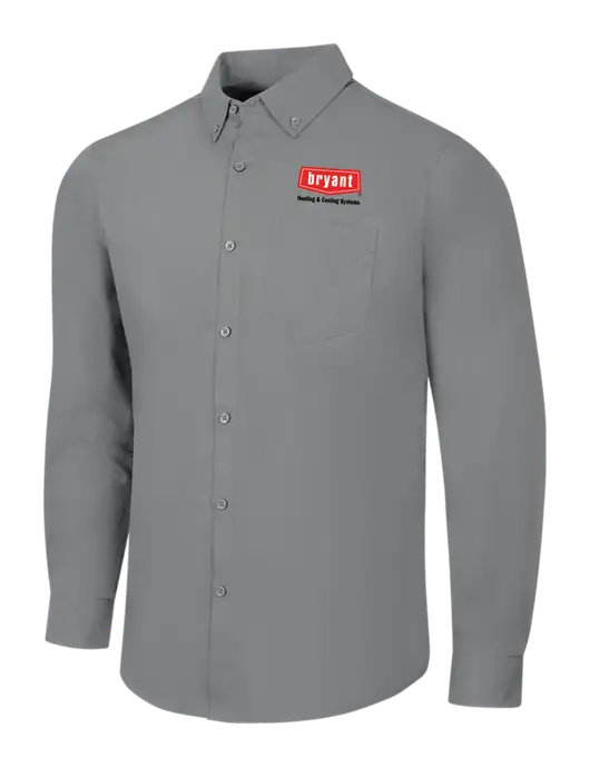 Medium Grey Long Sleeve Carefree Poplin Shirt w/Bryant H&C Systems Logo