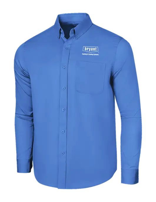 Long Sleeve Dark Carolina Blue Superpro React Twill Shirt w/Bryant H&C Systems Logo