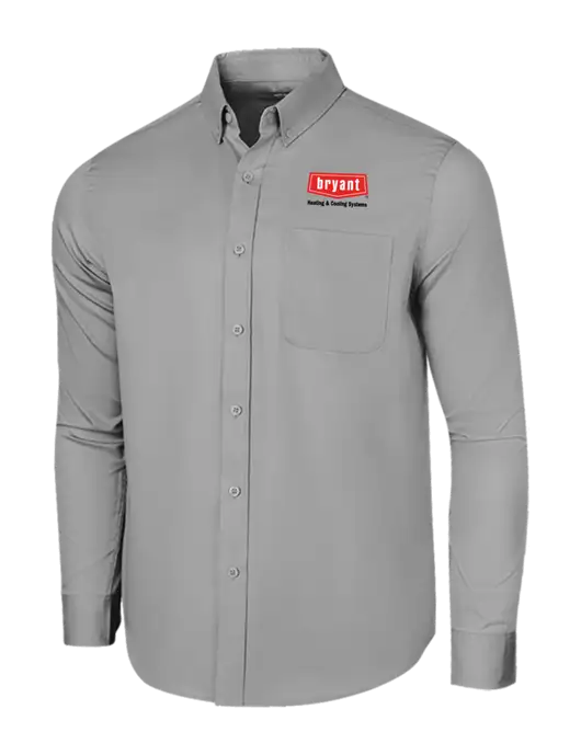 Long Sleeve Light Grey Superpro React Twill Shirt w/Bryant H&C Systems Logo
