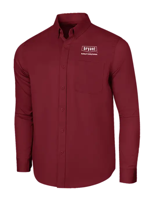 Long Sleeve Maroon Superpro React Twill Shirt w/Bryant H&C Systems Logo