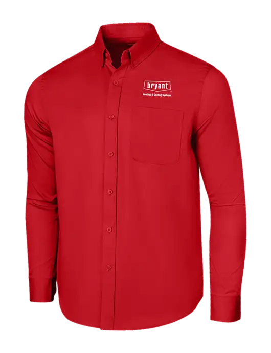 Long Sleeve Red Superpro React Twill Shirt w/Bryant H&C Systems Logo