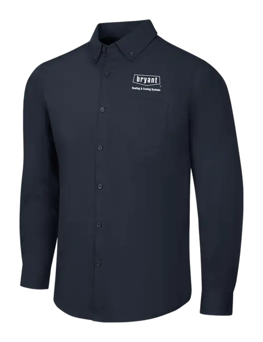 Navy Long Sleeve Carefree Poplin Shirt w/Bryant H&C Systems Logo