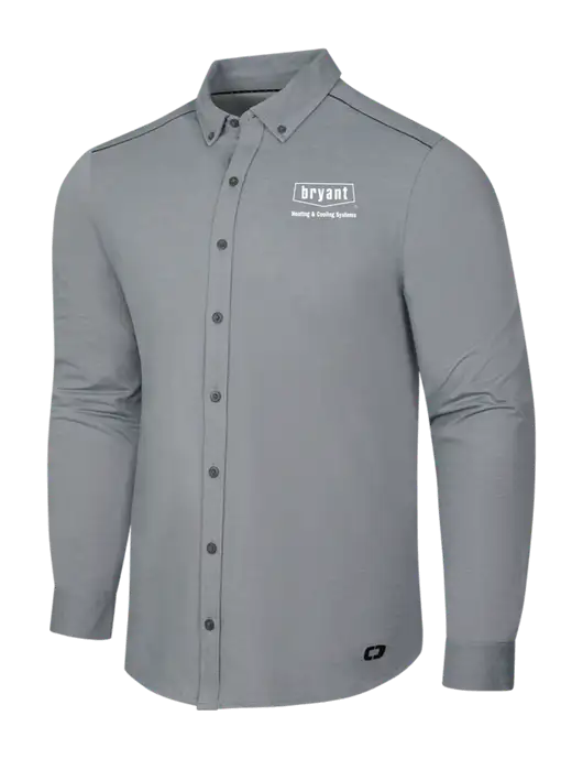 OGIO Medium Grey Heather Modern Code Stretch Button-Up Shirt w/Bryant H&C Systems Logo
