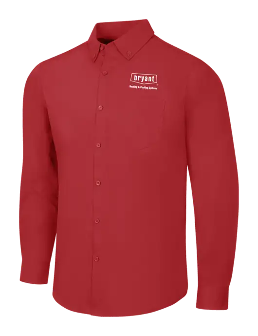 Red Long Sleeve Carefree Poplin Shirt w/Bryant H&C Systems Logo