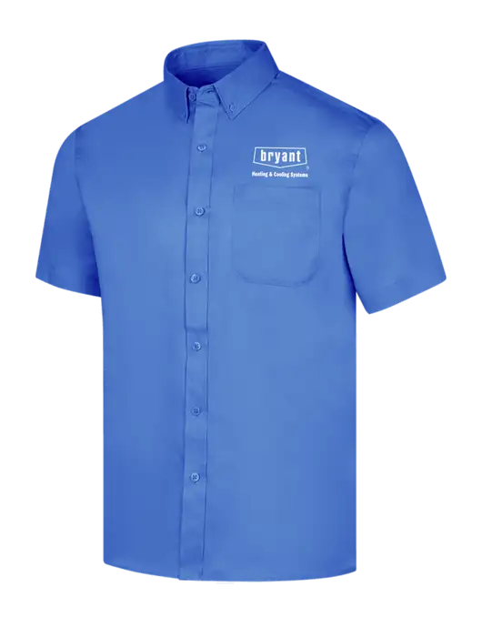 Short Sleeve Dark Carolina Blue Superpro React Twill Shirt w/Bryant H&C Systems Logo