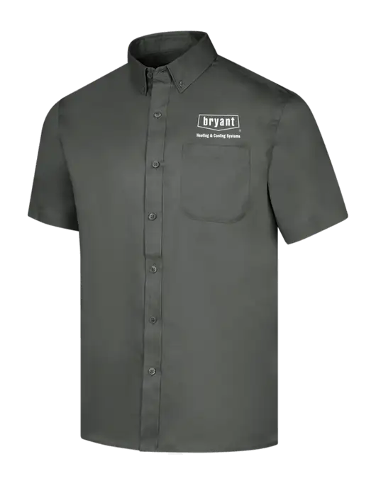 Short Sleeve Dark Grey Superpro React Twill Shirt w/Bryant H&C Systems Logo