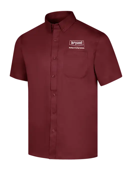 Short Sleeve Maroon Superpro React Twill Shirt w/Bryant H&C Systems Logo