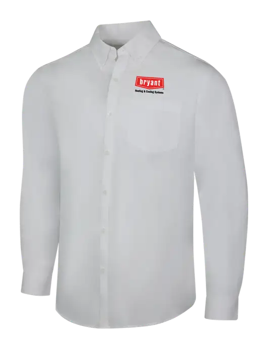 White Long Sleeve Carefree Poplin Shirt w/Bryant H&C Systems Logo