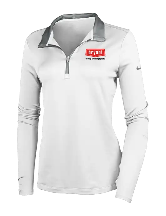 NIKE White/Dark Grey Womens Dry-Fit Stretch 1/2 Zip Cover-Up w/Bryant H&C Systems Logo