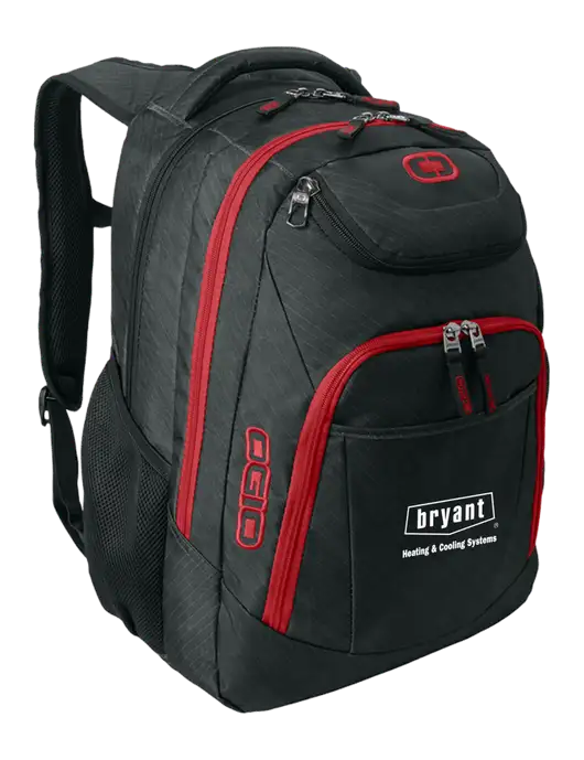 OGIO Dark Grey/Red Excelsior Laptop Backpack w/Bryant H&C Systems Logo
