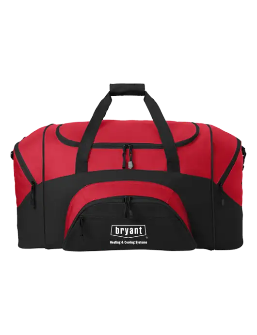 Standard Colorblock Red/Black Sport Duffel w/Bryant H&C Systems Logo